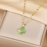 Green Crystal Clover 18K Gold Necklace